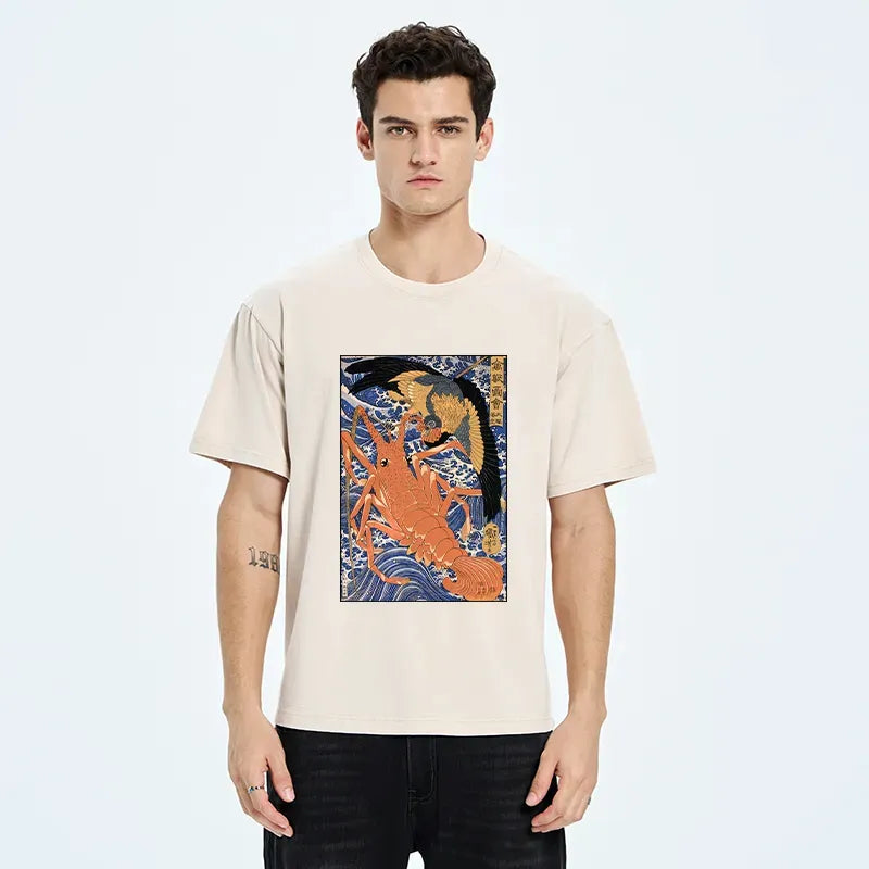 Washed Unisex T-Shirt with Ukiyo-e Print
