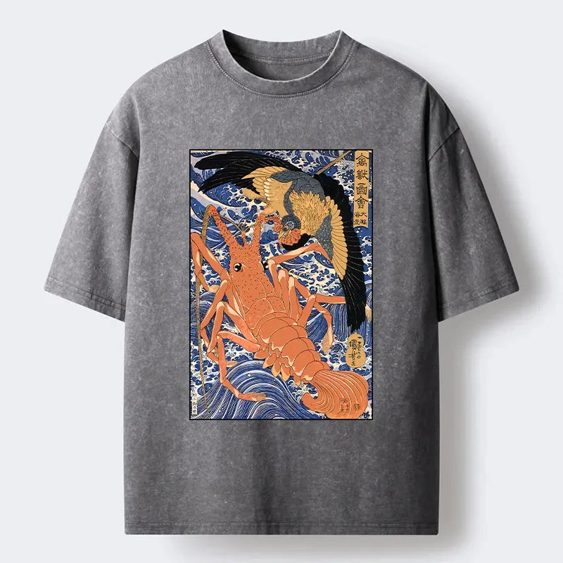 Washed Unisex T-Shirt with Ukiyo-e Print