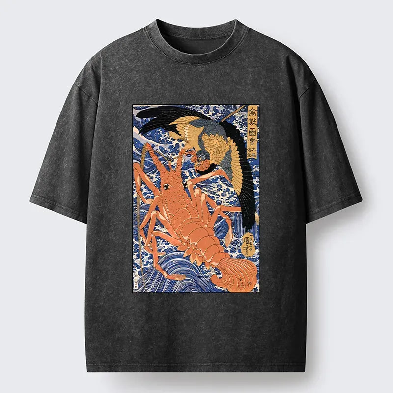 Washed Unisex T-Shirt with Ukiyo-e Print