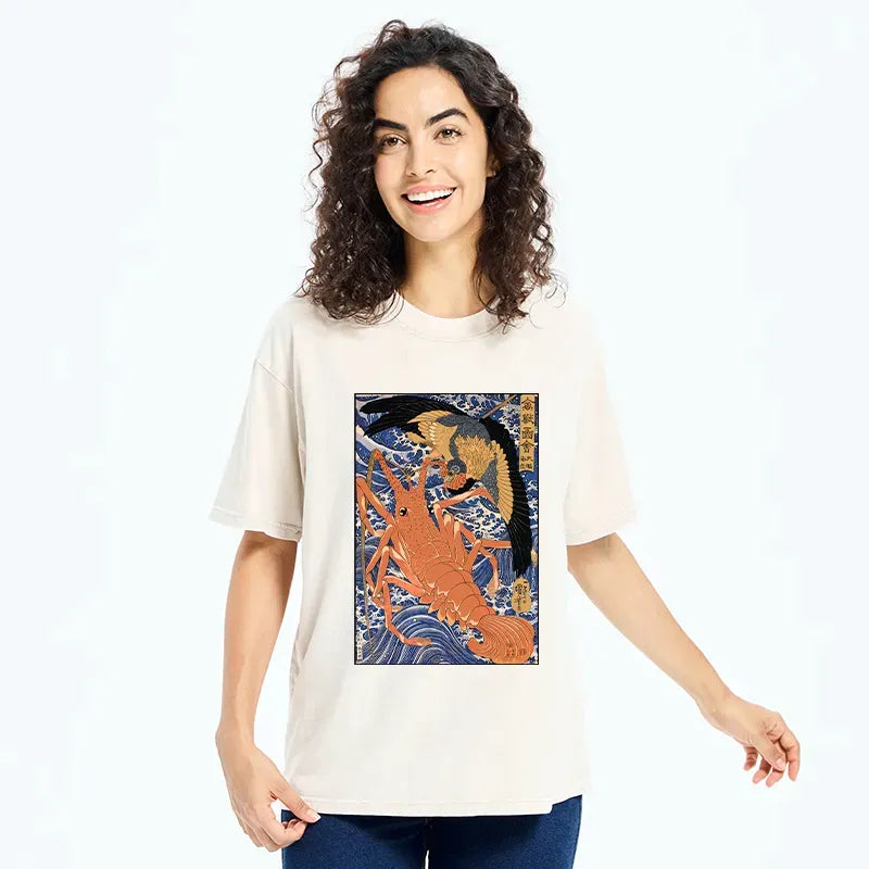 Japanese Ukiyo-e Lobster T-Shirt for Summer