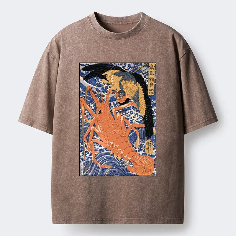 Washed Unisex T-Shirt with Ukiyo-e Print