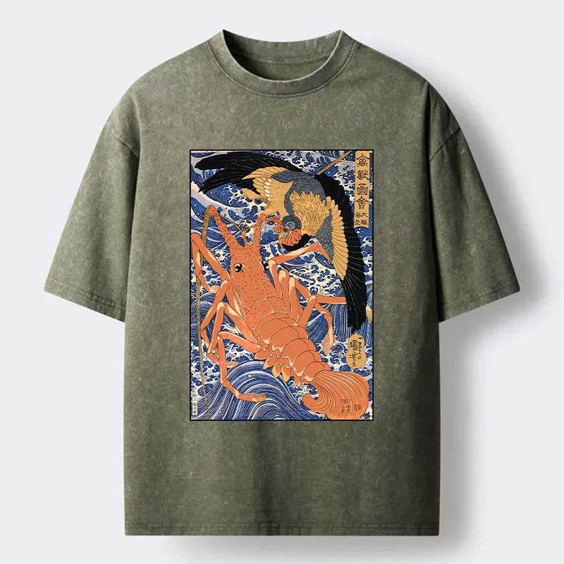Washed Unisex T-Shirt with Ukiyo-e Print