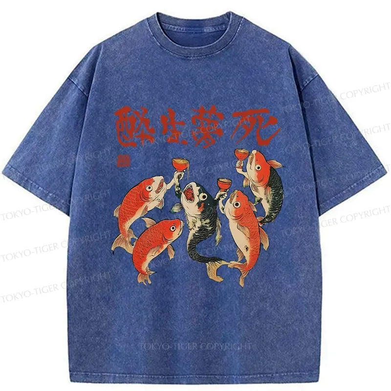 Funny Fish Drink Together Washed T-Shirt