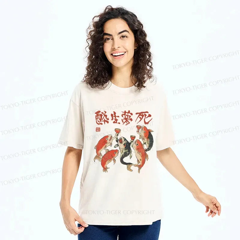 Funny Fish Drink Together Washed T-Shirt