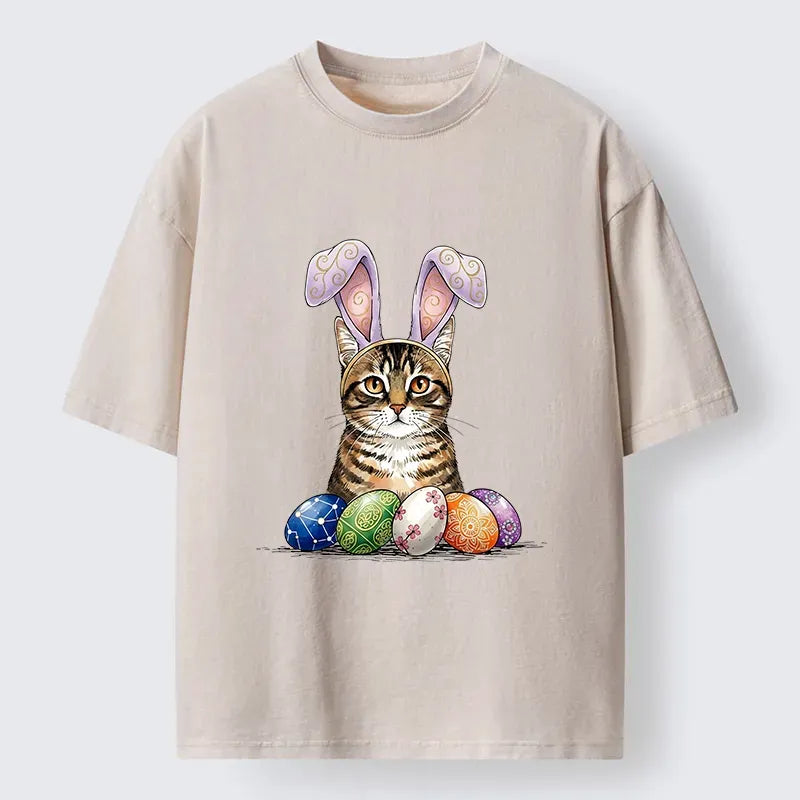 Japanese Washed Cat T-Shirt for Daily Wear