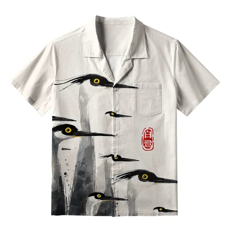 Japanese Elegant Egret Aloha Shirt