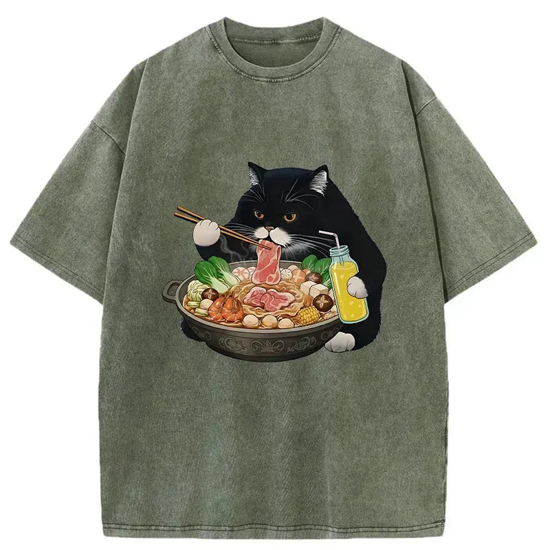 Japanese vintage black cat t-shirt