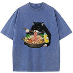 Japanese vintage black cat t-shirt