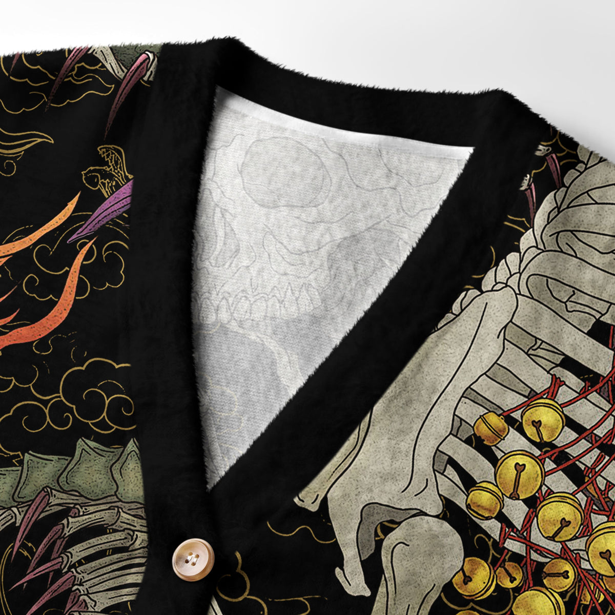 Kyoto-Lion Japanese Yokai And Skeletons Ugly Cardigan Sweater