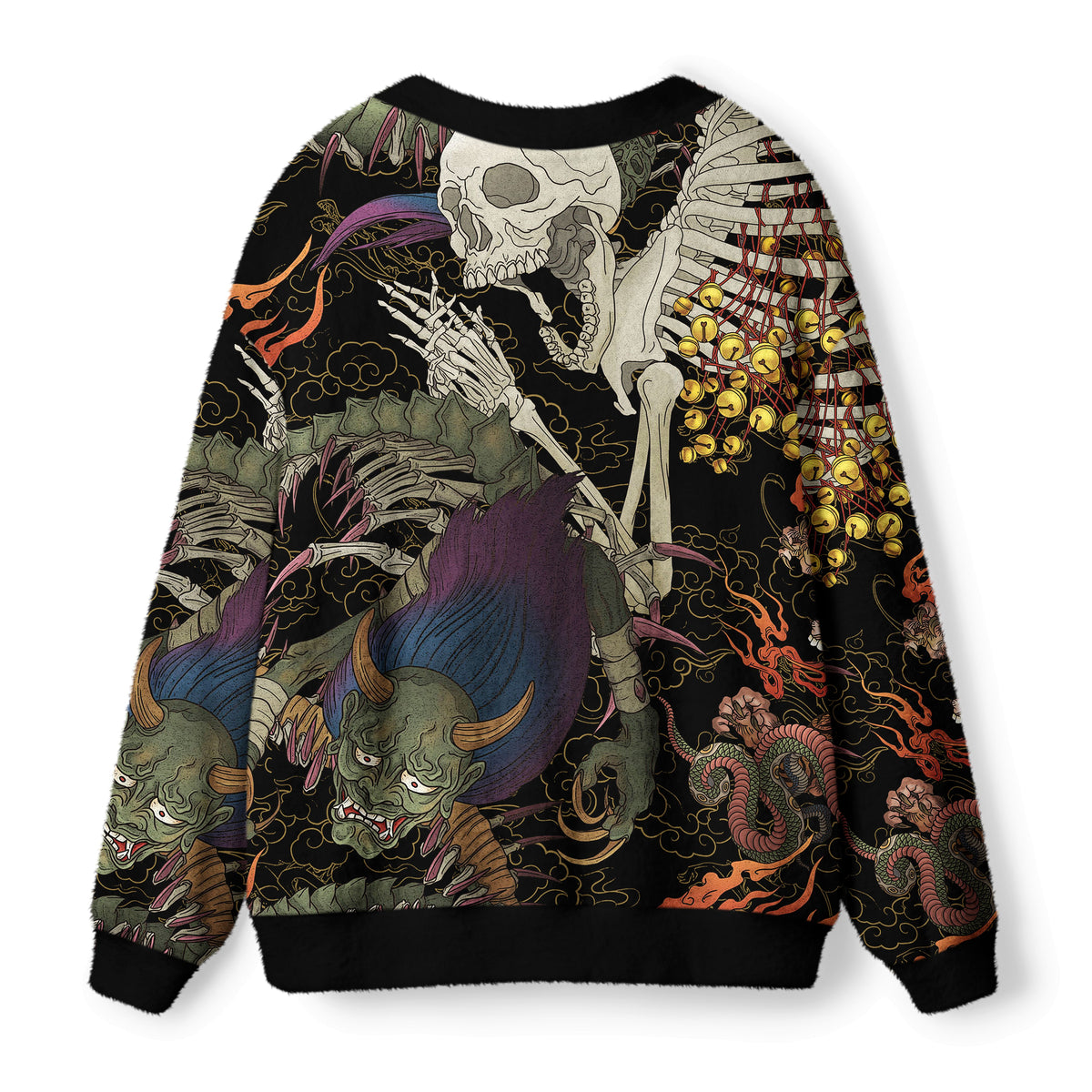 Kyoto-Lion Japanese Yokai And Skeletons Ugly Cardigan Sweater