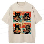 Kyoto-Lion Four Cats Eating Ramen Washed T-Shirt