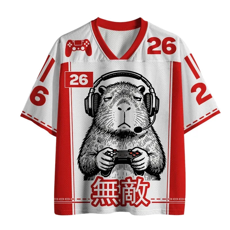 Kyoto-Lion Funny Capybara Playing Games Mesh Jersey