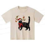 Kyoto-Lion Christmas Black Cat Kids Washed T-Shirt