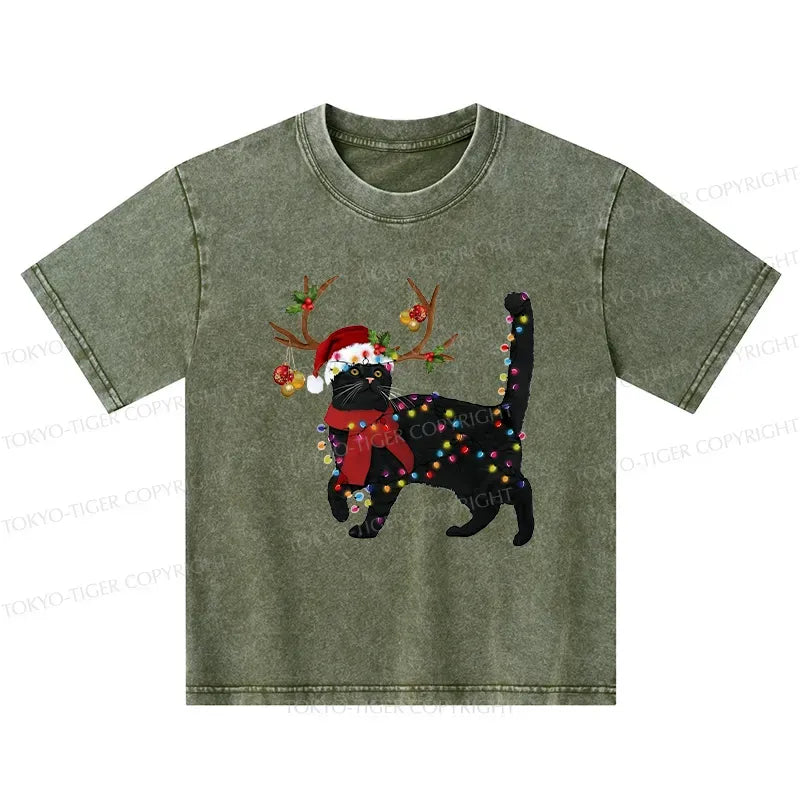 Christmas Black Cat Kids T-Shirt