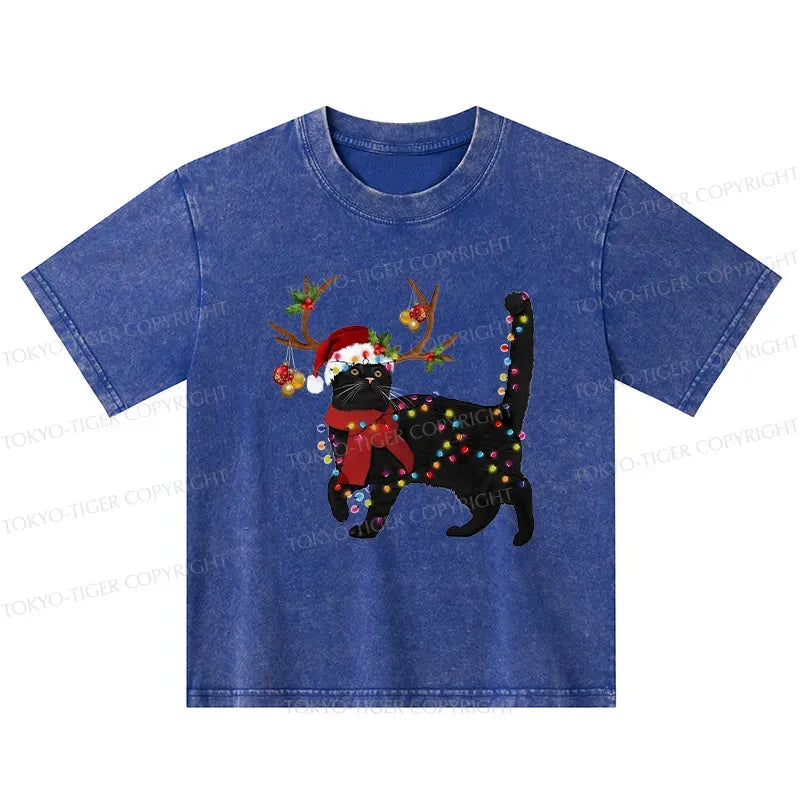 Christmas Black Cat Kids T-Shirt