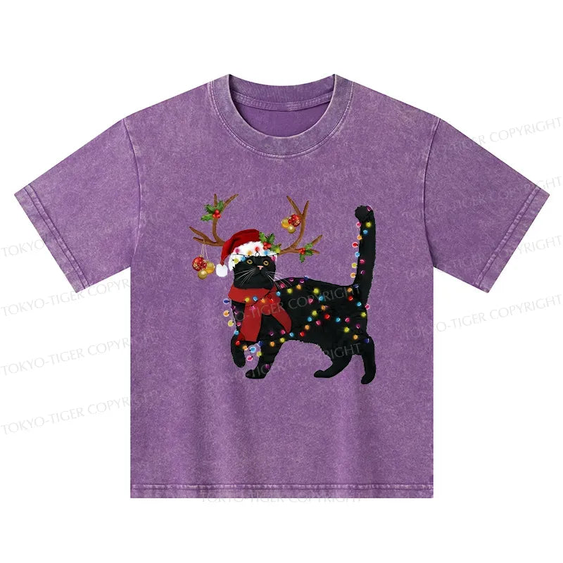 Christmas Black Cat Kids T-Shirt