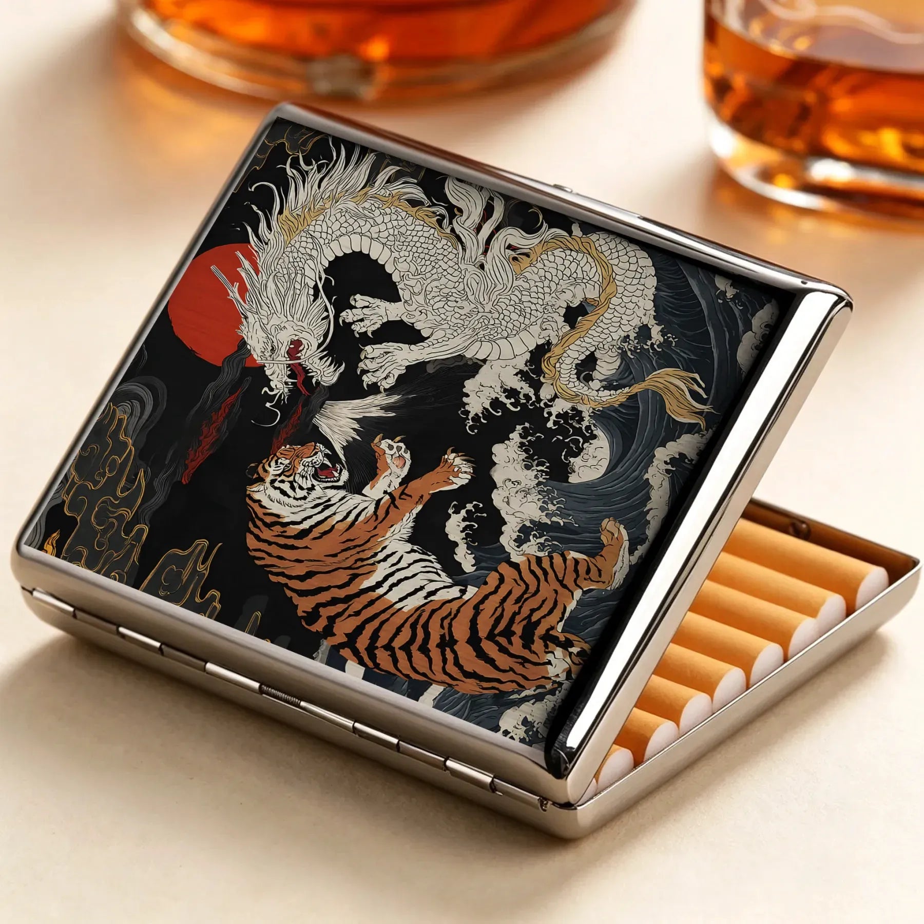 Vintage Kyoto Lion Fight Cigarette Case Gift Idea