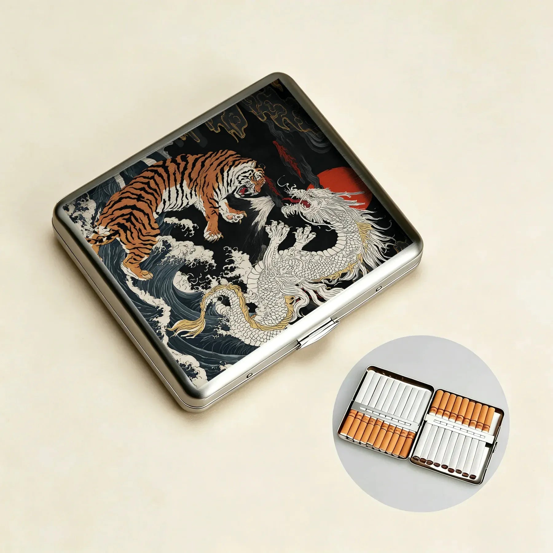 Japanese Dragon Tiger Cigarette Case Premium