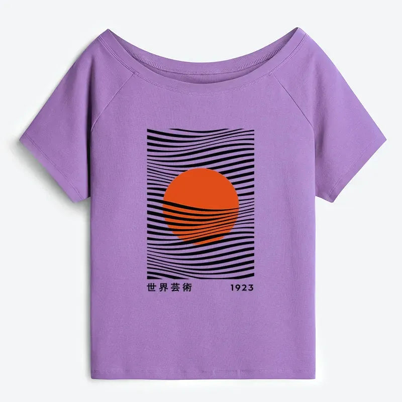 Kyoto-Lion Minimalist Art Sun Off Shoulder T-Shirt