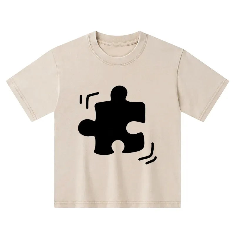 Kyoto-Lion Black Puzzle Piece Kids Washed T-Shirt