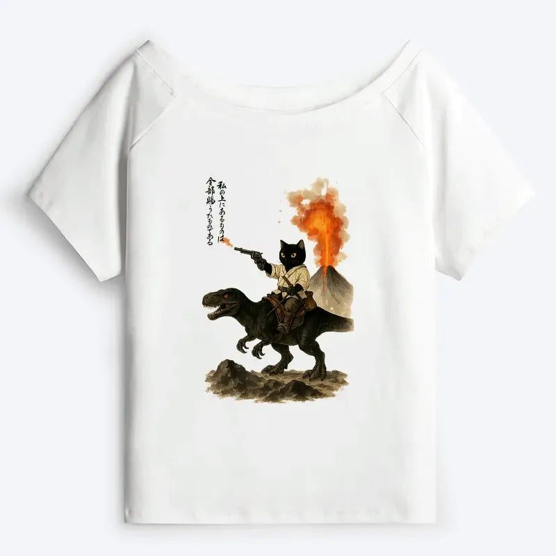 Vintage Cat Dinosaur Tee for Women