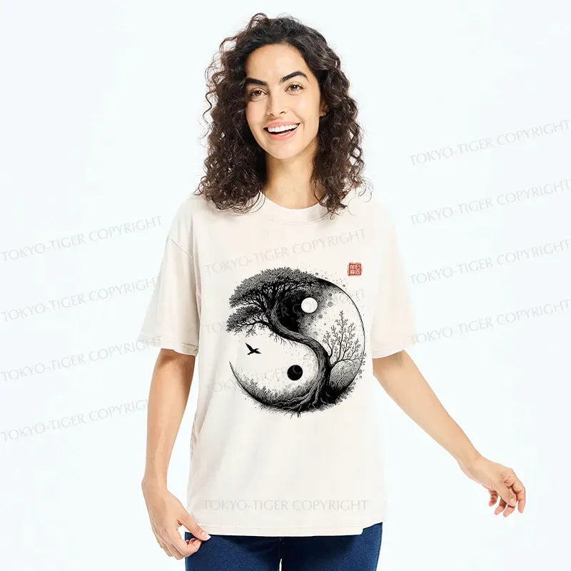 Kyoto-Lion Yin Yang Bonsai Tree Washed T-Shirt