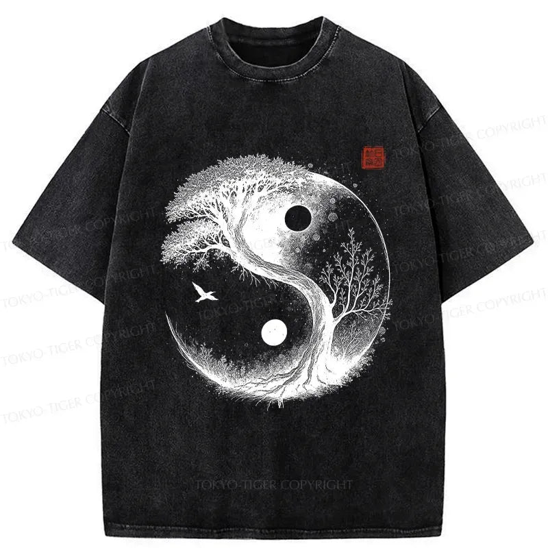 Kyoto-Lion Yin Yang Bonsai Tree Washed T-Shirt