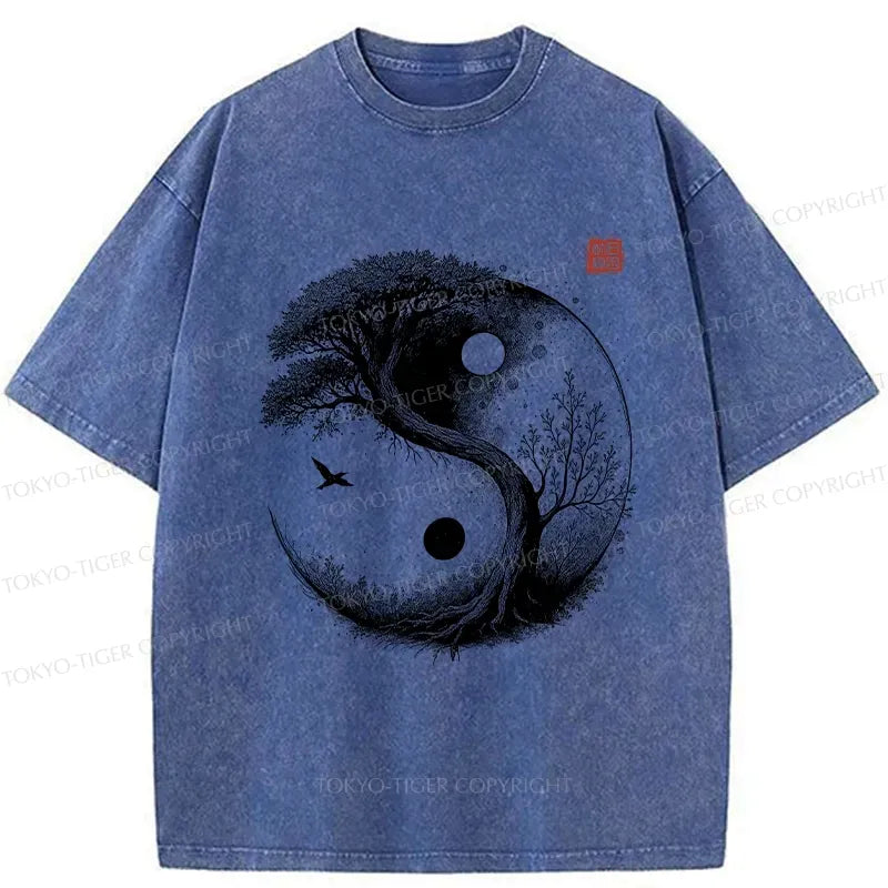 Kyoto-Lion Yin Yang Bonsai Tree Washed T-Shirt