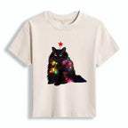 Kyoto-Lion Christmas Lights Cat Women's Washed T-shirt