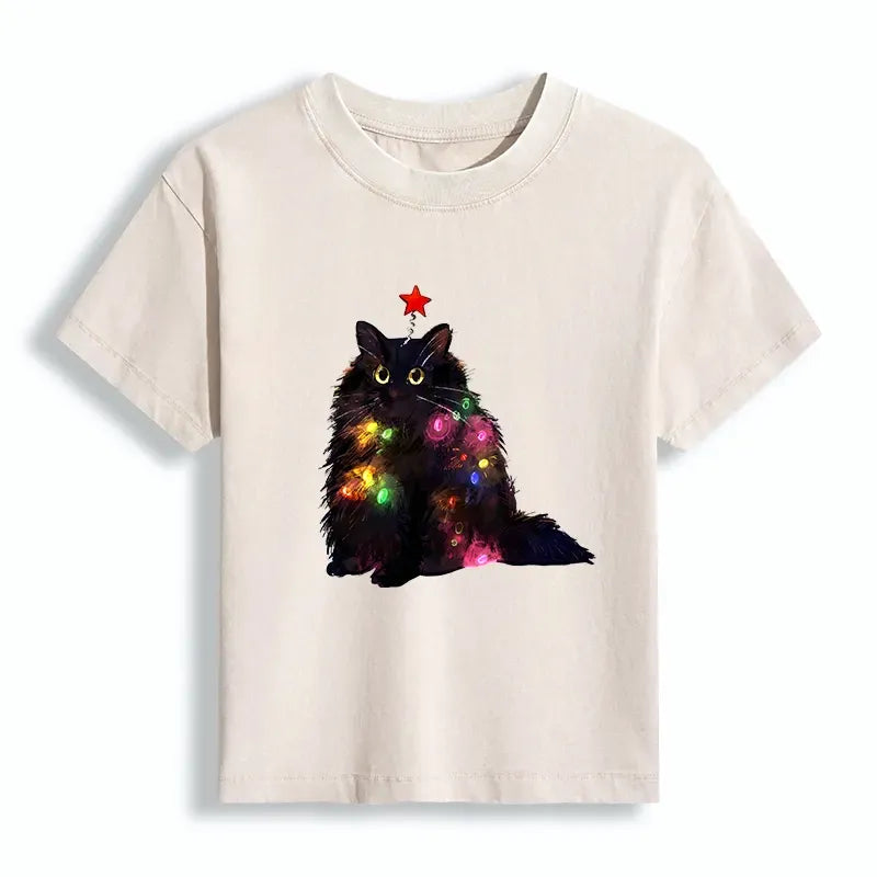 Kyoto-Lion Christmas Lights Cat Women's Washed T-shirt