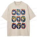 Kyoto-Lion Ukiyo-e Cat Portrait Washed T-Shirt