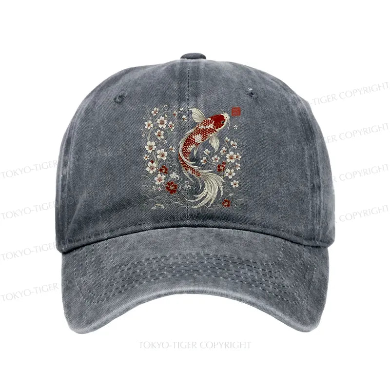 Kyoto-Lion Vintage Sakura And Koi Washed Cap
