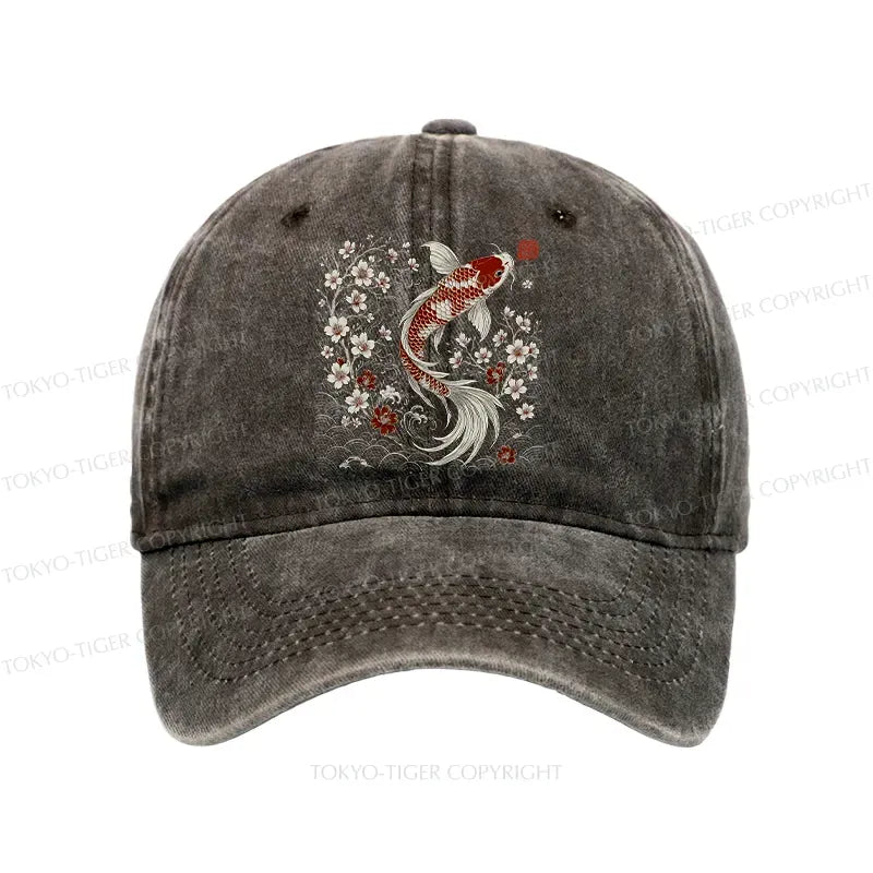 Kyoto-Lion Vintage Sakura And Koi Washed Cap