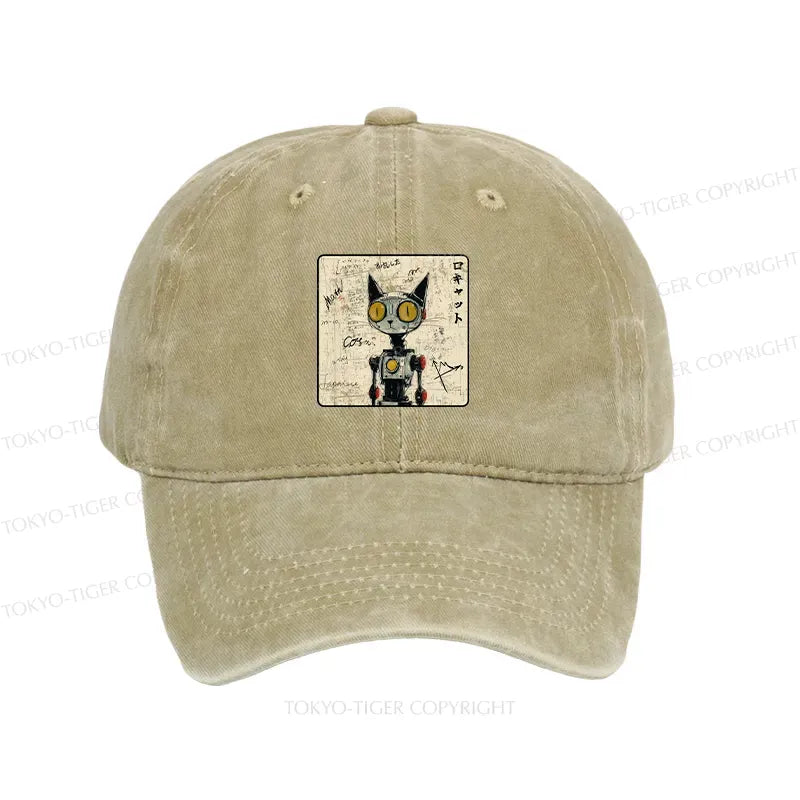 Japanese Robot Cat Washed Cap