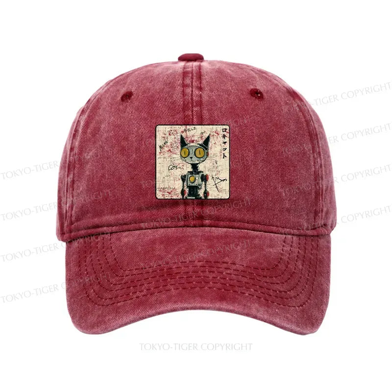 Japanese Robot Cat Washed Cap