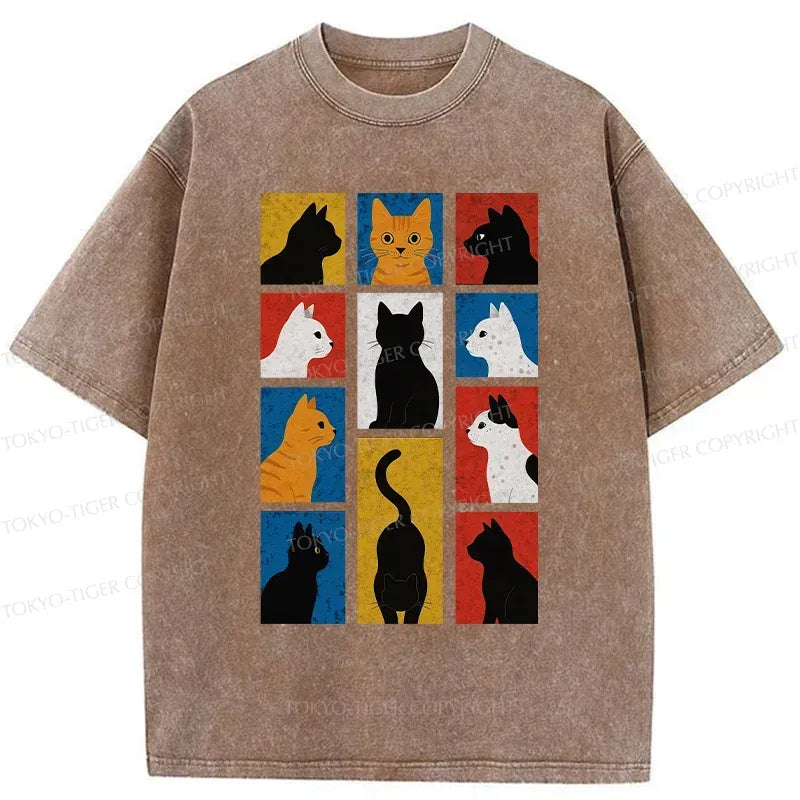 Kyoto-Lion Cat Silhouette Washed T-Shirt