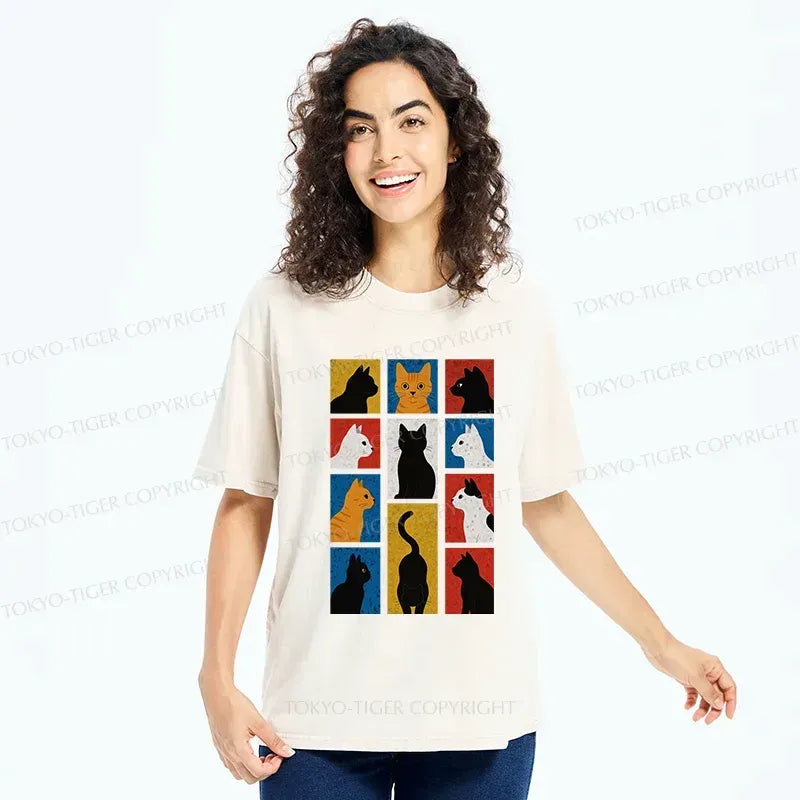 Kyoto-Lion Cat Silhouette Washed T-Shirt