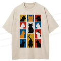 Kyoto-Lion Cat Silhouette Washed T-Shirt