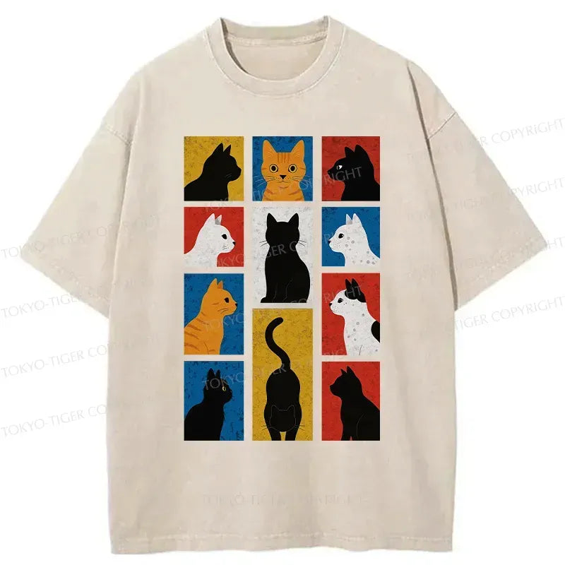 Kyoto-Lion Cat Silhouette Washed T-Shirt