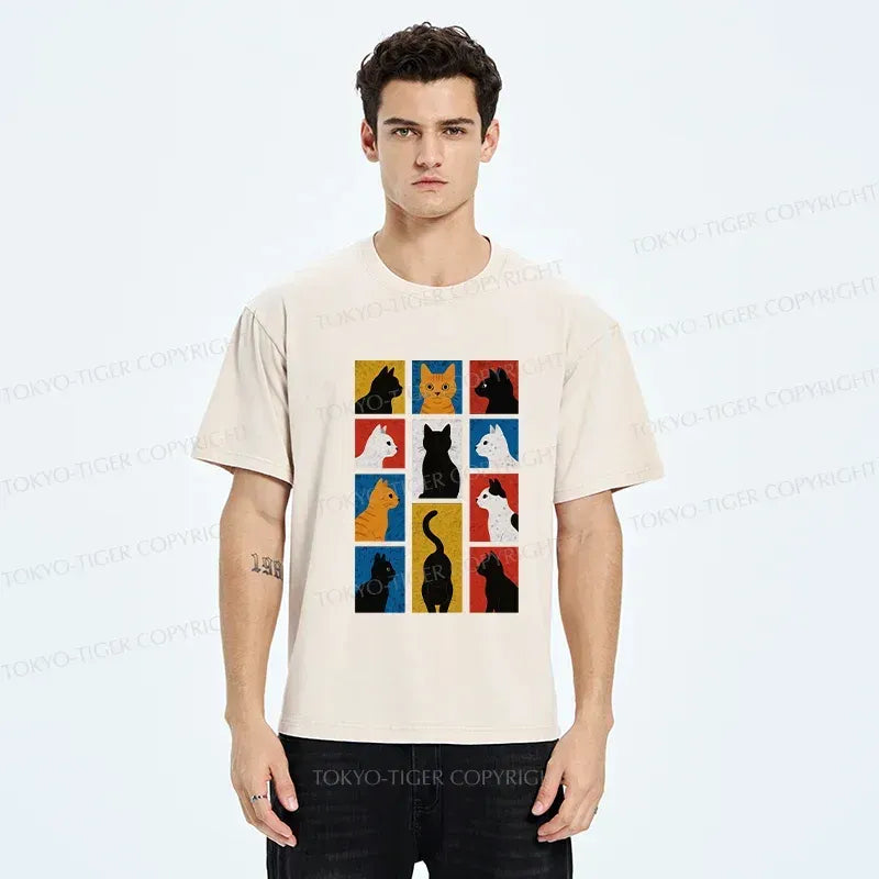 Japanese Cat Silhouette Washed T-Shirt