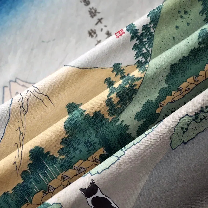 Kyoto-Lion Idyllic Countryside Scenery Button-up Shirt