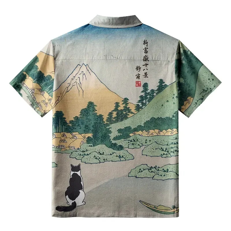 Kyoto-Lion Idyllic Countryside Scenery Button-up Shirt