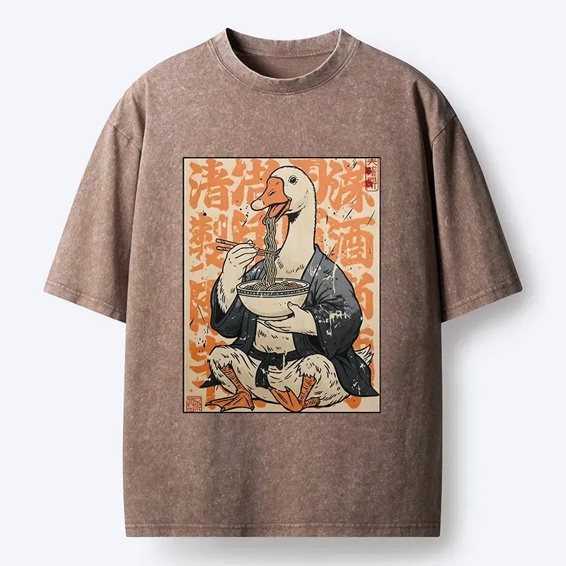 Kyoto-Lion Duck Samurai Eats Ramen Washed T-Shirt