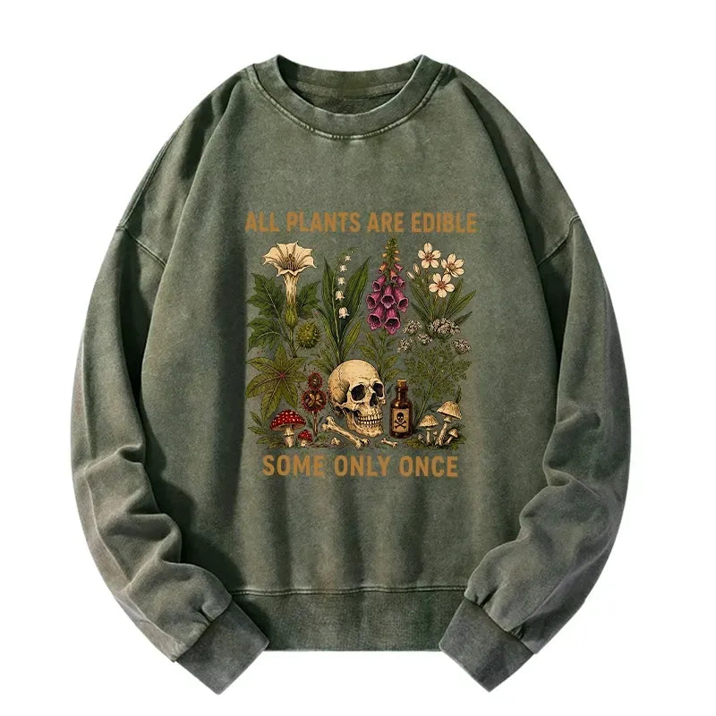 Kyoto-Lion Edible Plants Some Only Once Joke Washed Sweatshirt