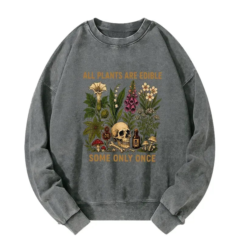 Kyoto-Lion Edible Plants Some Only Once Joke Washed Sweatshirt