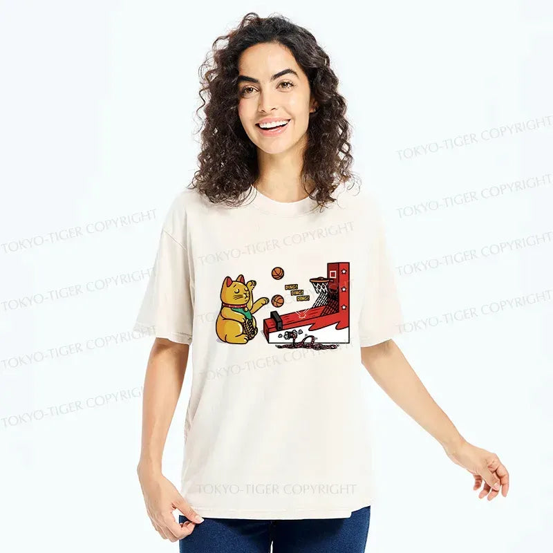 Kyoto-Lion Lucky Cat Shooting Washed T-Shirt