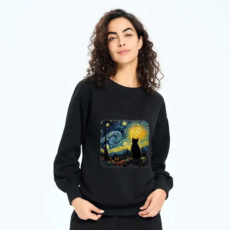 starry night cat classic sweatshirt
