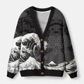 Kyoto-Lion Great Wave Off Fuji Ugly Cardigan Sweater