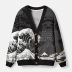 Kyoto-Lion Great Wave Off Fuji Ugly Cardigan Sweater