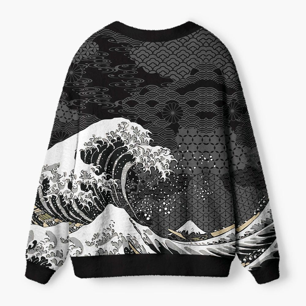 Kyoto-Lion Great Wave Off Fuji Ugly Cardigan Sweater